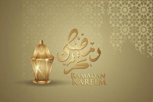 Ramadan kareem with golden luxurious crescent moon, template islamic ornate greeting card vector