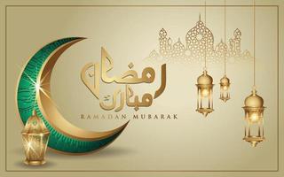 ramadan kareem con lujosa luna creciente dorada, vector de tarjeta de felicitación ornamentada islámica de plantilla