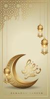 Ramadan kareem with golden luxurious crescent moon and Traditional lantern, template islamic ornate greeting card vector for Mobile interface wallpaper design smart phones, mobiles, devices.