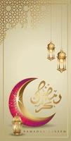 Ramadan kareem with golden luxurious crescent moon and Traditional lantern, template islamic ornate greeting card vector for Mobile interface wallpaper design smart phones, mobiles, devices.