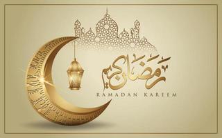 Ramadan kareem with golden luxurious crescent moon, template islamic ornate greeting card vector