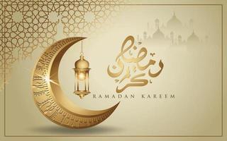 Ramadan kareem with golden luxurious crescent moon, template islamic ornate greeting card vector