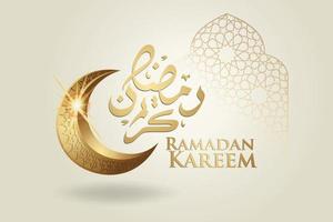 ramadan kareem con lujosa luna creciente dorada, vector de tarjeta de felicitación ornamentada islámica de plantilla