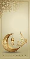 ramadan kareem con lujosa luna creciente dorada y linterna tradicional, vector de tarjeta de felicitación ornamentada islámica de plantilla para diseño de papel tapiz de interfaz móvil teléfonos inteligentes, móviles, dispositivos.