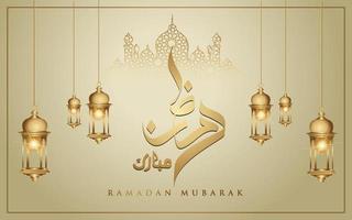 Ramadan kareem with golden luxurious crescent moon, template islamic ornate greeting card vector