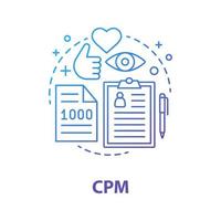 CPM concept icon. Pay per one thousand views, impressions. SMM. Social media marketing. Avertising campaign. Idea thin line illustration. Vector isolated outline drawing