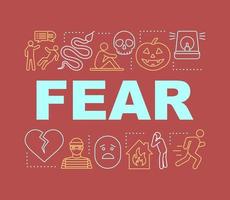 Fear word concepts banner. Pain, harm, threat of danger. Presentation, website. Fearfulness. Isolated lettering typography idea with linear icons. Vector outline illustration