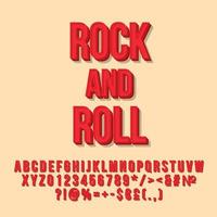 Rock and roll red vintage 3d vector lettering. Retro bold font. Pop art stylized text. Old school style letters, numbers, symbols pack. 90s poster, banner typography design. Beige color background