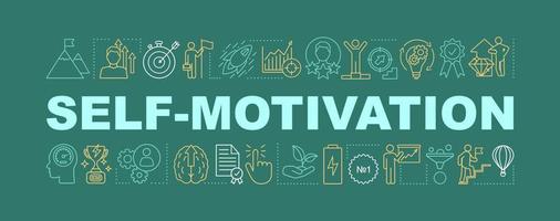 Self motivation word concept banner. Goal achieving. Skill improvement and personal growth. Isolated lettering typography idea with linear icons. Career development. Vector illustration