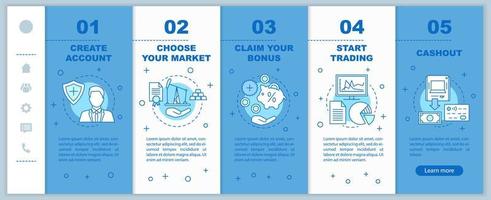 Plantilla de vector de páginas web móviles de incorporación de comercio en Internet. idea de interfaz de sitio web de teléfono inteligente sensible con ilustraciones lineales. pantallas de paso de tutorial de página web de negocios en línea. concepto de color