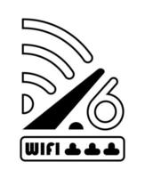 vector de icono wifi 6. logotipo de nueva generación inalámbrica. Ilustración de alto ancho de banda de red sobre fondo blanco. enrutador certificado wifi 6 y telecomunicaciones de nueva generación para red