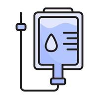 icono de vector de cuentagotas para sitio web médico, infografía. recipiente con un antibiótico, solución salina para infusión intravenosa de medicamentos. elemento de goteo para el tratamiento. icono de bolsa de solución salina