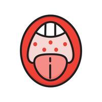 Coronovirus, angina, pharyngitis icon vector. The oral mucosa is covered with red papules. Wide open mouth. vector