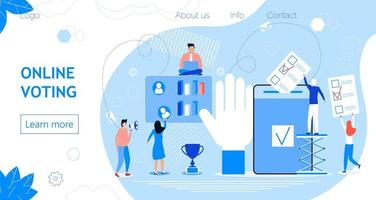 Online voting, electronic elections concept vector. Voter hand holding list newsletter with mark on phone screen. Political competition of candidates for president, senators and others. vector