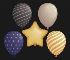cinco globos de invitación de fiesta vector