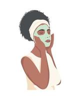 mujer afro con mascarilla de aguacate vector