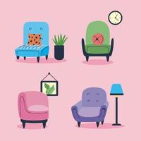 sillones y sofás cuatro iconos vector