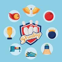 nine bowling sport icons vector