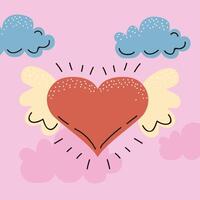 heart flying and clouds vector