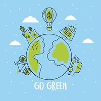 go green lettering and planet vector