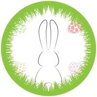 Easter frame with rabbit and eggs in grass,