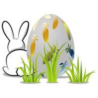 Easter rabbit nd egg with grass. vector