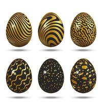 Realistic gold black easter eggs set. vector