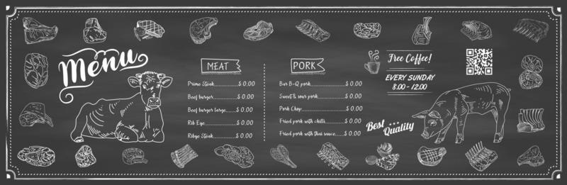 Chalkboard restaurant menu. Vector.