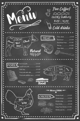 Chalkboard restaurant menu. Vector.