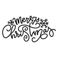 Merry Christmas - lettering typography. Calligraphic hand drawn text overlay design. Vector vords isolated on white background with snowflakes.