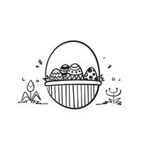 hand drawn doodle easter egg in basket illustration icon isolated vector