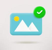 Landscape icon with checkmark. 3d vector icon