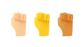 Fist up in the air gesture. Chinese, european and african men races vector