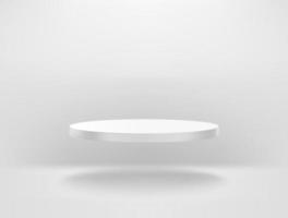 White room with flying circle podium. Levitated platform. Realistic 3d style vector illustration