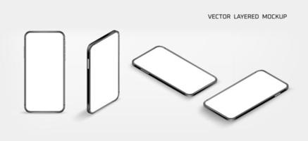 teléfono inteligente moderno con colección isométrica de pantalla en blanco. maqueta vectorial 3d vector