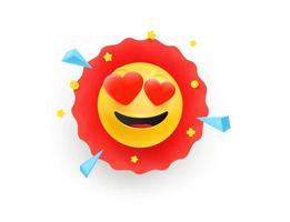 Happy emoji sticker. Vector insignia isolated on white background. 3d vector illustration