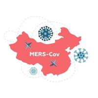 Wuhan travel ban due to Coronavirus CoV spread around the world. Red silhouette of China with arrows. Epidemic zone. Awareness campaign banner. Health and medicine concept. Flat vector illustration.