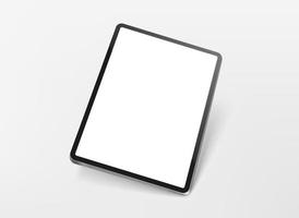tableta moderna en perspectiva con pantalla en blanco. vector en capas realista