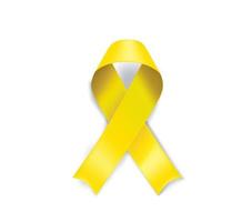 Bladder cancer awareness symbol. Yellow ribbon isolated on white background