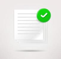 Paper contract icon with checkmark. 3d vector icon