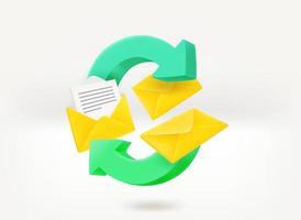 Refreshing email correspondence concept with letters. 3d vector illustration