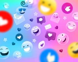 concepto de comunicación de redes sociales con diferentes emoji e iconos. orientación cuadrada vector