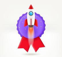 Insignia with Rocket launch. 3d vector icon