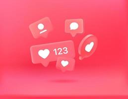 Social media notification bubbles on red background. 3d vector concept