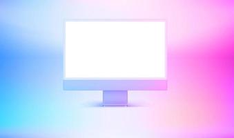 Modern personal computer with blank screen. 3d vector mockup with holographic effect