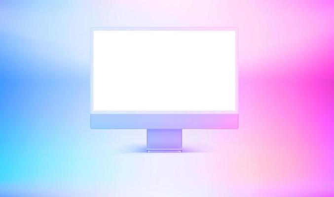 Modern personal computer with blank screen. 3d vector mockup with holographic effect