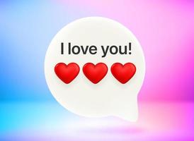 I love you message concept. Chat bubble with cute emojis. Vector 3d illustration