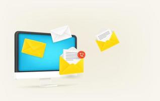 Receiving new mail messages via computer. 3d vector banner with copy space