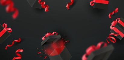 Black background with black boxes. 3d vector header banner