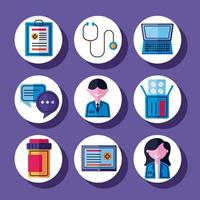 nine online medical icons vector
